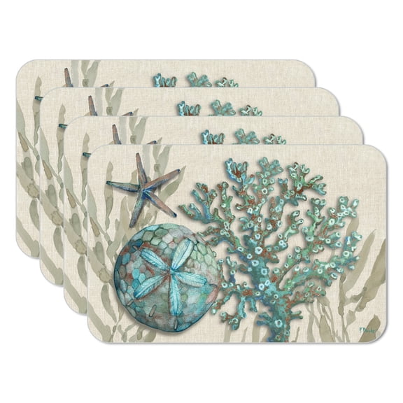 CounterArt "Beach Shells" 4-Pack Reversible Tabletop Placemats