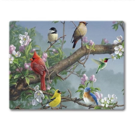 CounterArt Beautiful Songbirds 3mm Tempered Glass Cutting Board 10" by 8"