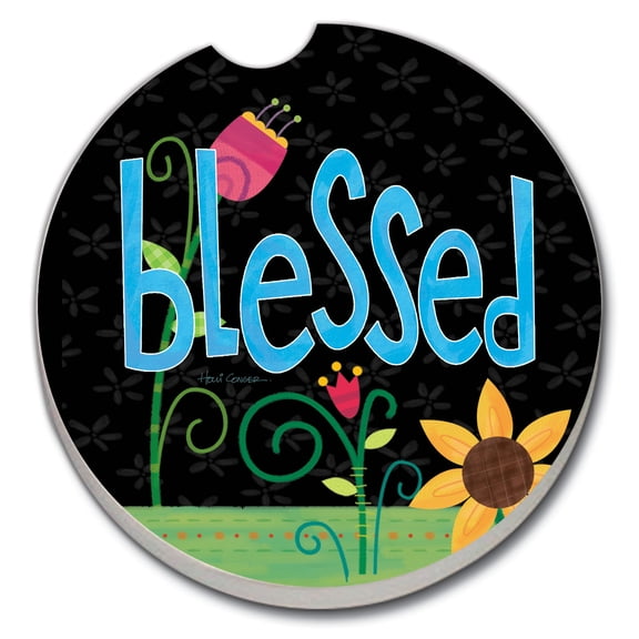 CounterArt "Blessed Floral" 1 Pack Absorbent Stone Coaster for Vehicle Cup Holder 2.6 Diameter