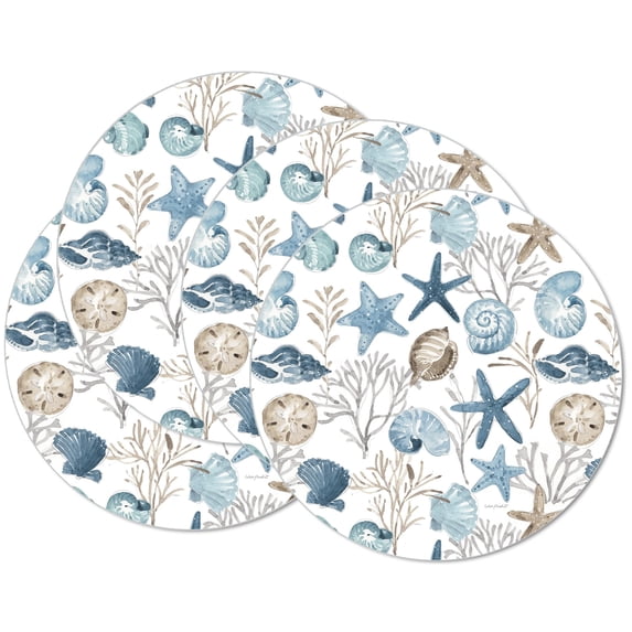 CounterArt "Blue Escape" 4-Pack Reversible Round Tabletop Placemats