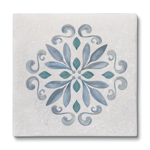 CounterArt Blue Jeweled Mandala 4 Pack Natural Marble Stone Coasters