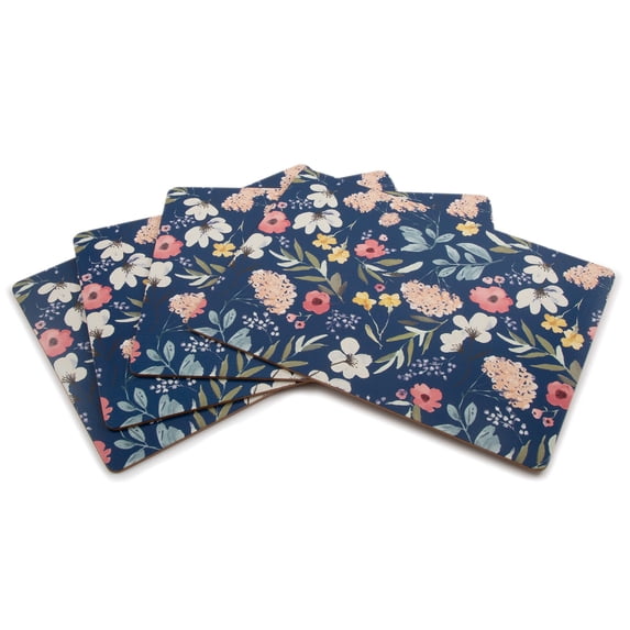 CounterArt "Blue Meadow Floral" Hardboard Tabletop Placemats 4-Pack