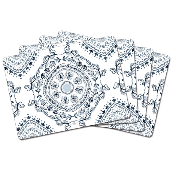 CounterArt Blue Medallion Premium Boxed Set of Decorative Hardboard Placemats