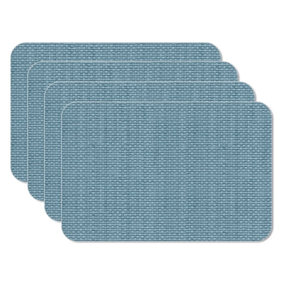 CounterArt "Blue/Natural Basket Weave Design" Reversible Easy Care Flexible Plastic Placemat 4 Pack