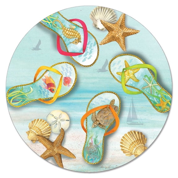 CounterArt Blue Sea Flip Flops Tempered Glass Lazy Susan 13" Diameter