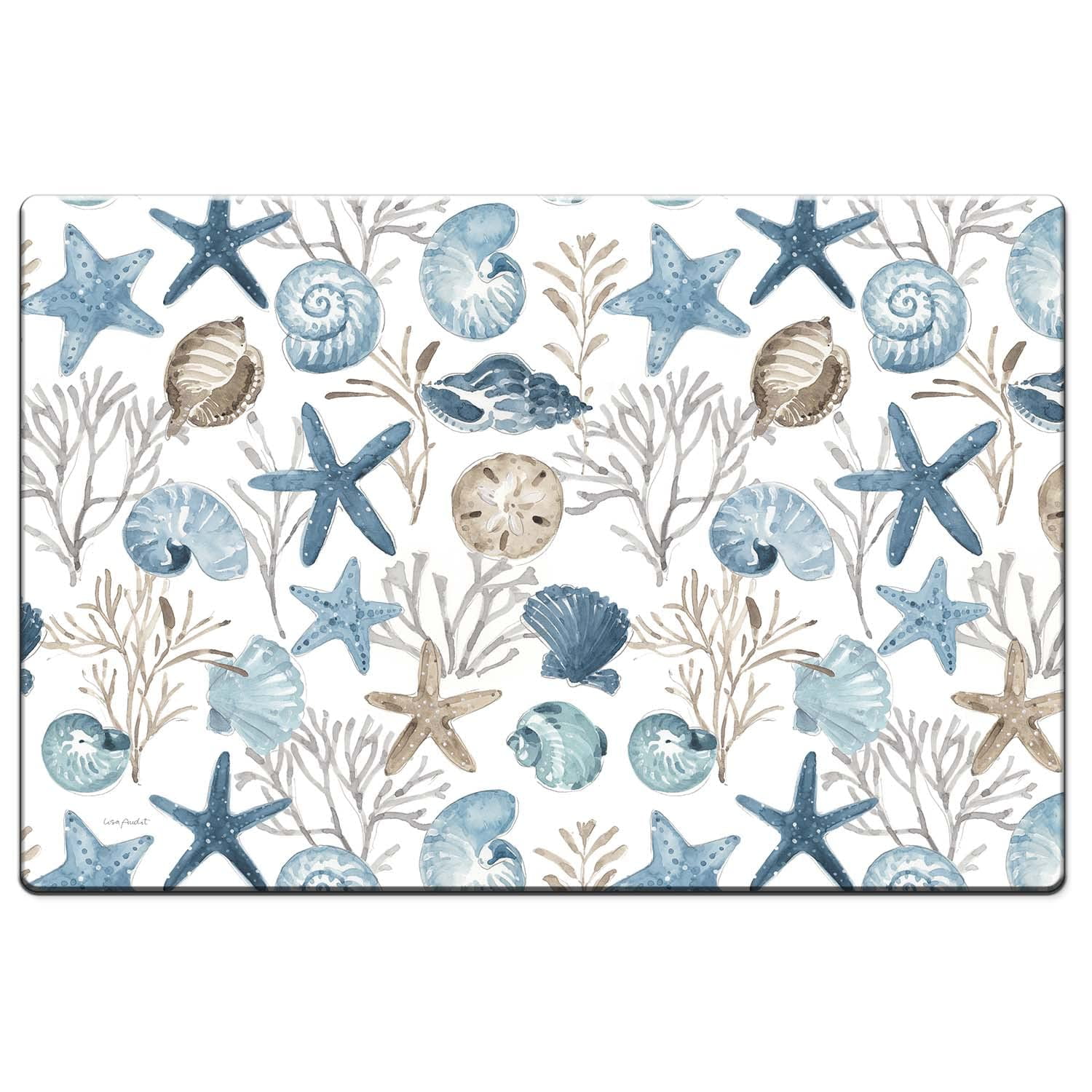 Blue Shells Coastal Memory Foam Kitchen Floor Mat