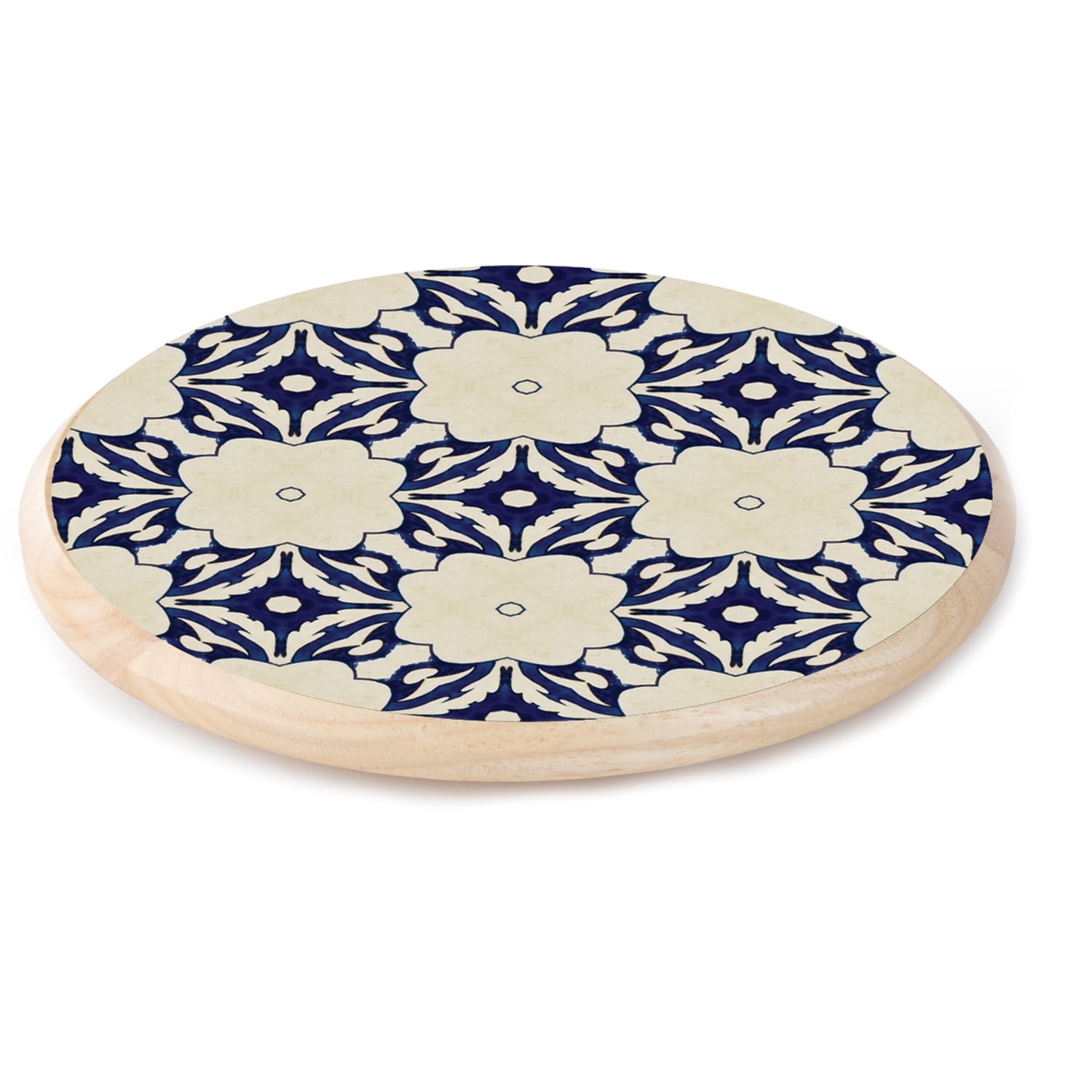 Turn Table Pattern CounterArt Blue Floral Tile Pattern Wood Lazy Susan Turntable - Walmart.com