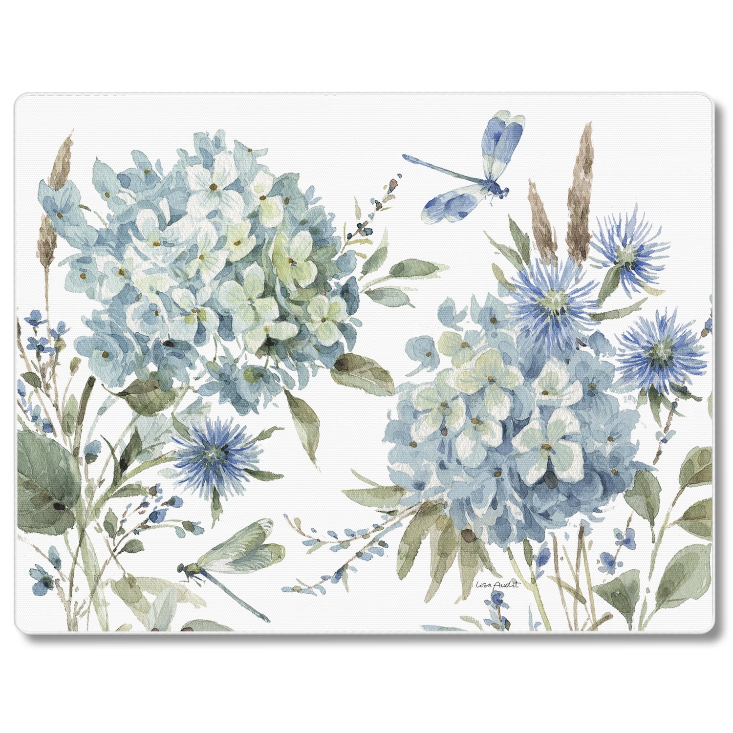 Bohemian Blue Floral Tempered Glass Cutting Board with Non-Slip Feet