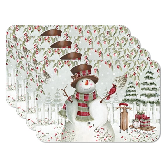 CounterArt "Brown Hat Snowman" 4-Pack Reversible Plastic Tabletop Placemat