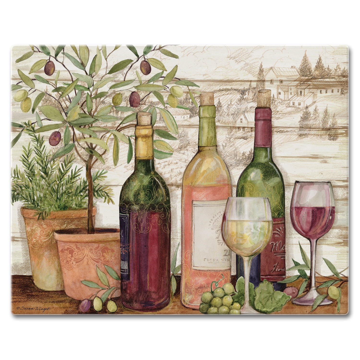 California Wine Themed Rectangular Tempered Glass Cutting Board