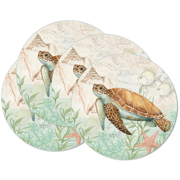 CounterArt "Caribbean Seas" 4-Pack Round Reversible Tabletop Placemats