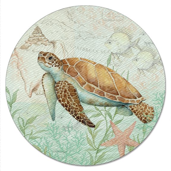CounterArt "Caribbean Seas" 4mm Tempered Glass Lazy Susan Turntable 13" Round