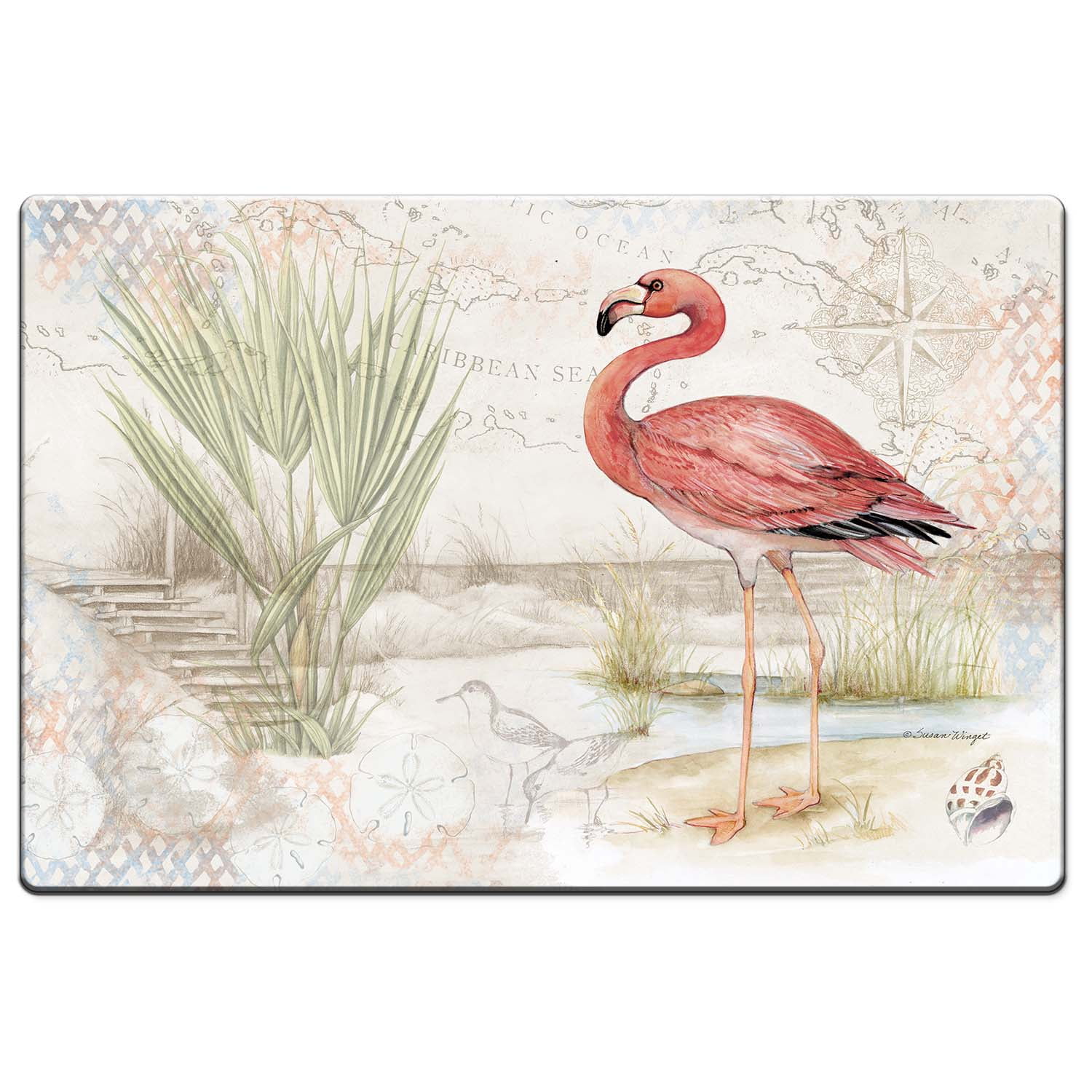 Caribbean Seas Flamingo Vinyl Comfort Kitchen Floor Mat