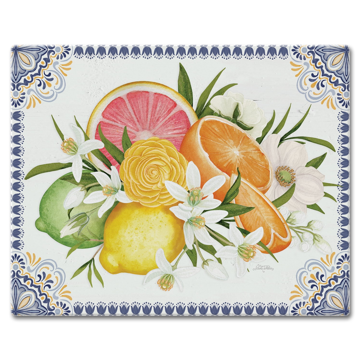 Mediterranean Citrus Tempered Glass Cutting Board 15" x 12"