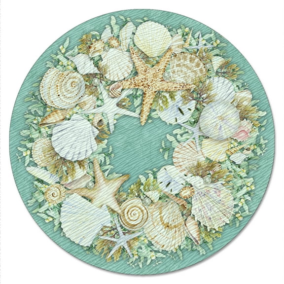 CounterArt "Coastal Wreath" 4mm Tempered Glass Lazy Susan Turntable 13" Round