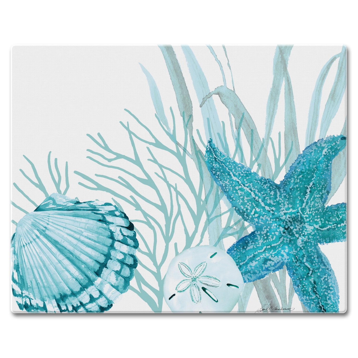 Coastal Coral Life Tempered Glass Cutting Board with Non-Slip Feet