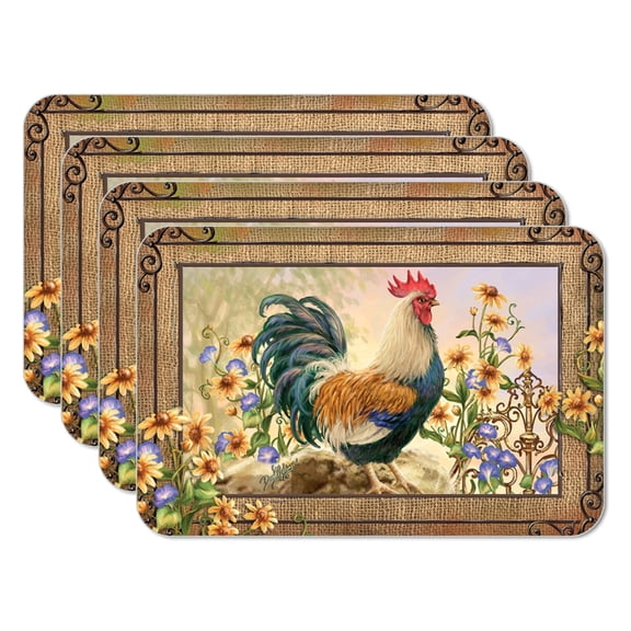 CounterArt "Country Rooster" 4-Pack Reversible Flexible Plastic Tabletop Placemats