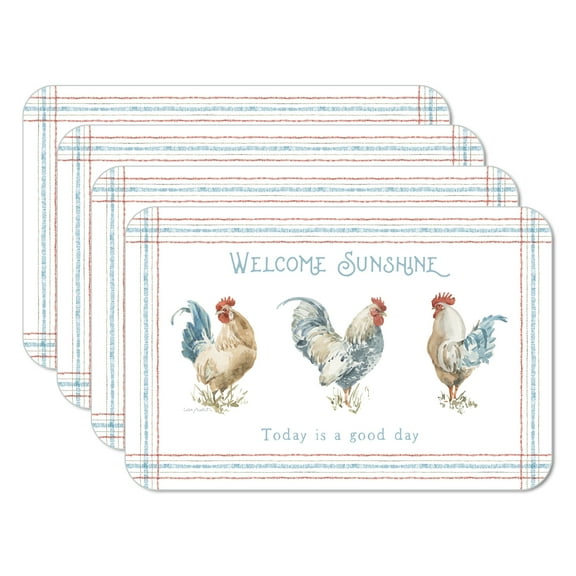 CounterArt "Countryside Roosters" 4-Pack Reversible Tabletop Placemats