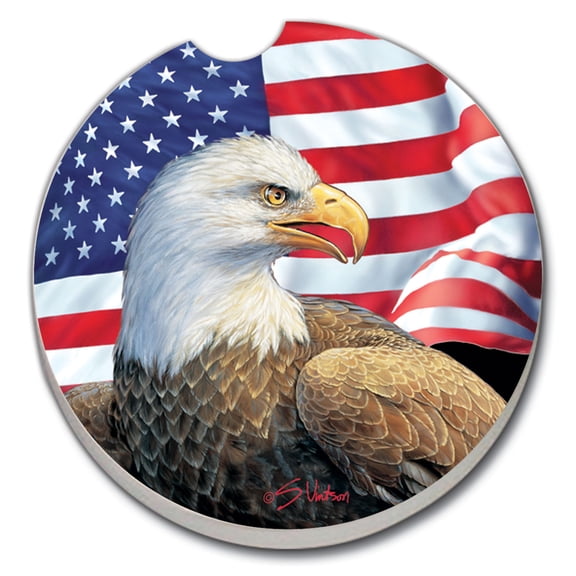 CounterArt "Eagle" 1 Pack Absorbent Stone Coaster for Vehicle Cup Holder 2.6” Diameter