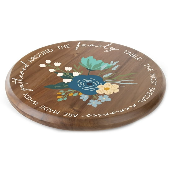 CounterArt "Family Table Floral" Round Acacia Wood Lazy Susan Turntable