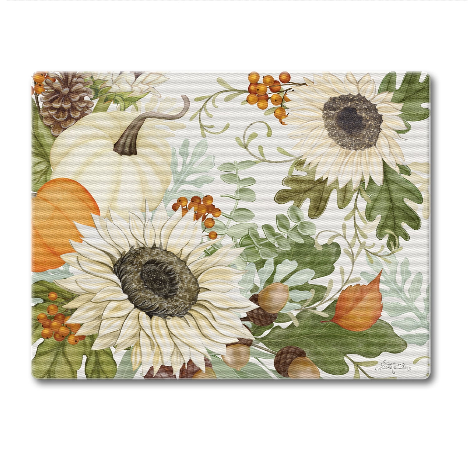 Farmhouse Fall Sunflower and Pumpkin Tempered Glass Cutting Board