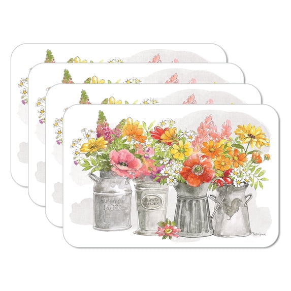 CounterArt "Farmhouse Floral" 4-Pack Reversible Flexible Plastic Tabletop Placemats