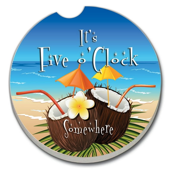 CounterArt "Five O' Clock Coconuts" 1 Pack Absorbent Stone Coaster for Vehicle Cup Holder 2.6" Diameter