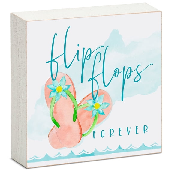 CounterArt "Flip Flops Forever" Artistic Freestanding Solid Wood Block Sign 3.75” by 3.75”