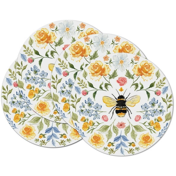 CounterArt "Floral Bee" 4-Pack Round Reversible Tabletop Placemats