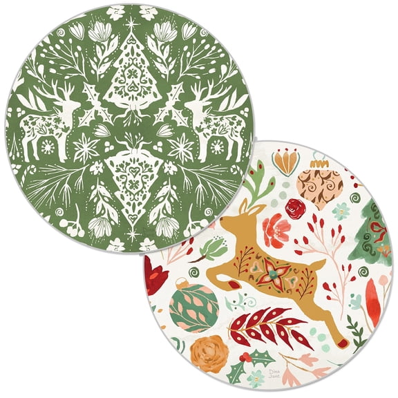 CounterArt Floral Reindeer 4-Pack Round Reversible Placemats