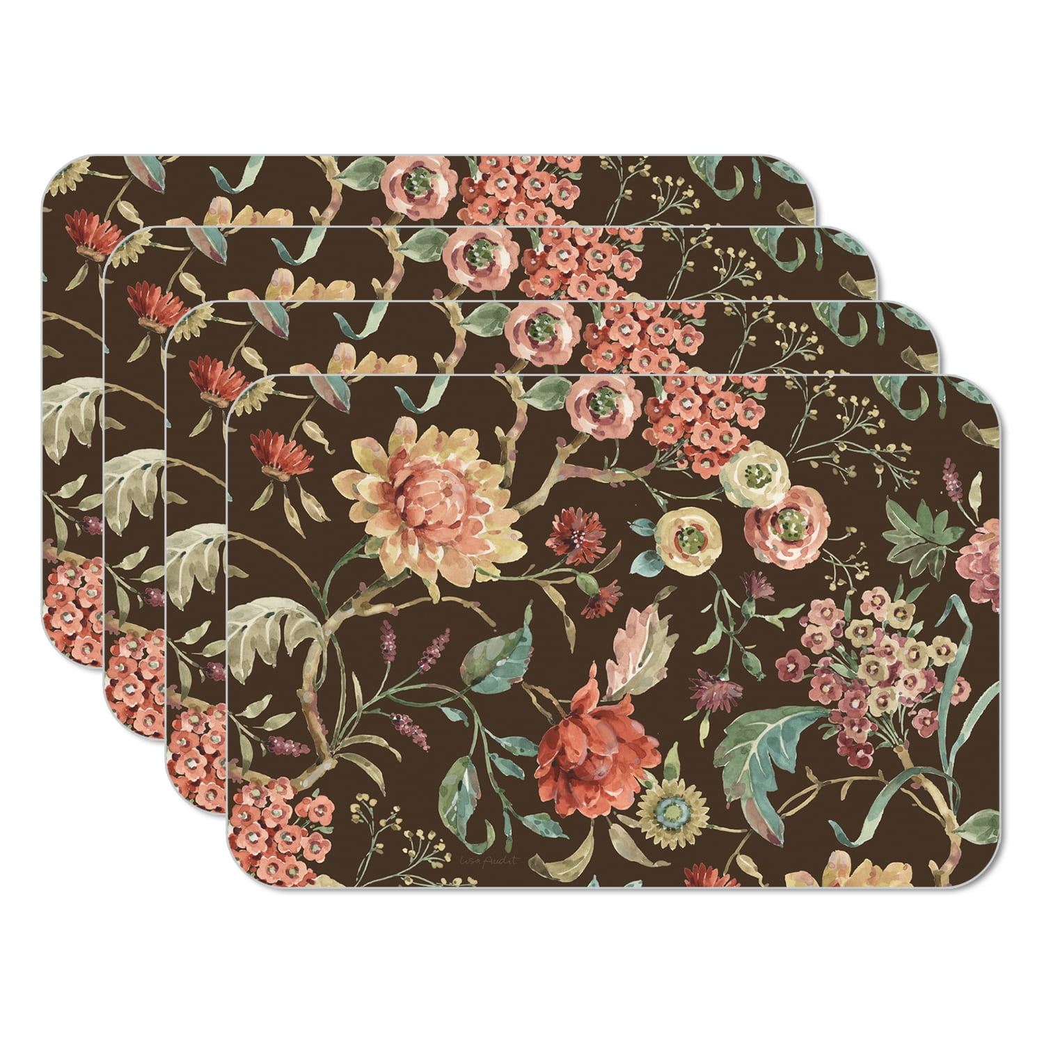 Floral and Geometric Reversible Plastic Placemats, 17" x 11"