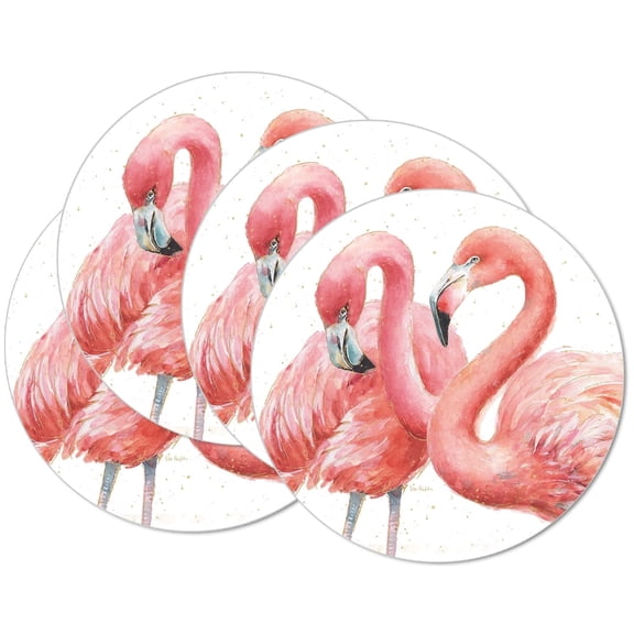 CounterArt Gracefully Pink Flamingos 4-Pack Reversible Round Tabletop Placemats