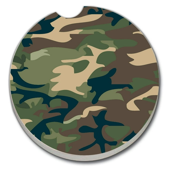 CounterArt "Green Camouflage" 1 Pack Absorbent Stone Coaster for Vehicle Cup Holder 2.6 Diameter