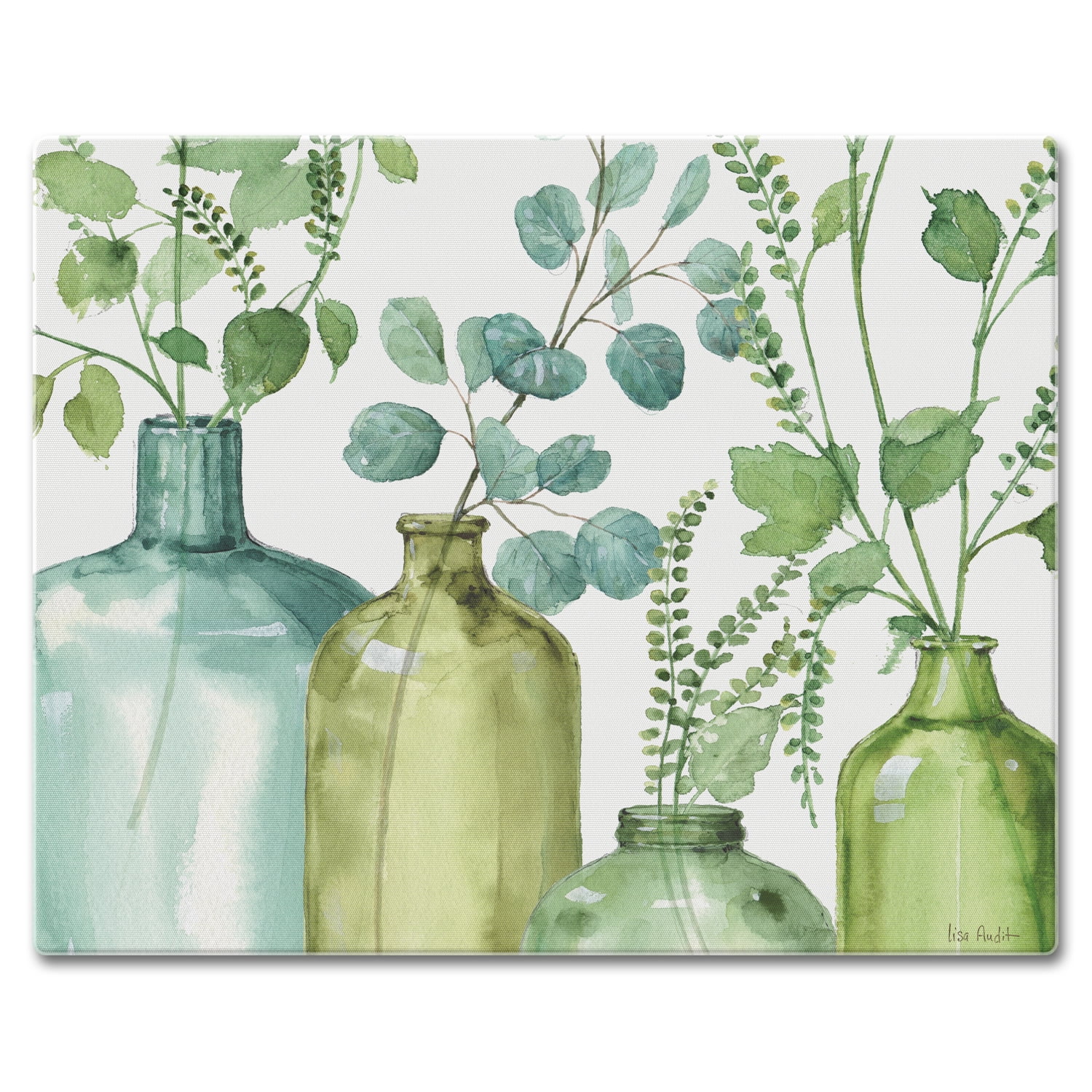 Greenery Tempered Glass Rectangular Cutting Board with Non-Slip Feet