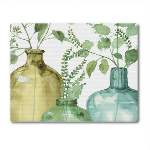 CounterArt "Greenery" Decorative 3mm Heat Tolerant Tempered Glass Cutting Board 10" by 8"