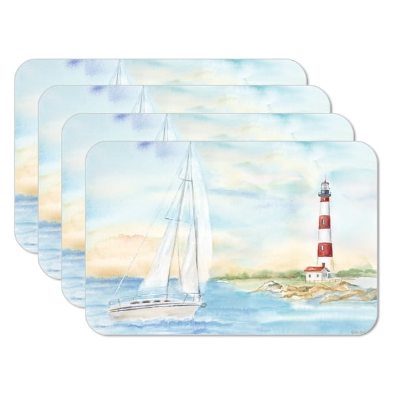 CounterArt "Lighthouse Scene" 4 Pack Reversible Flexible Plastic Tabletop Placemats