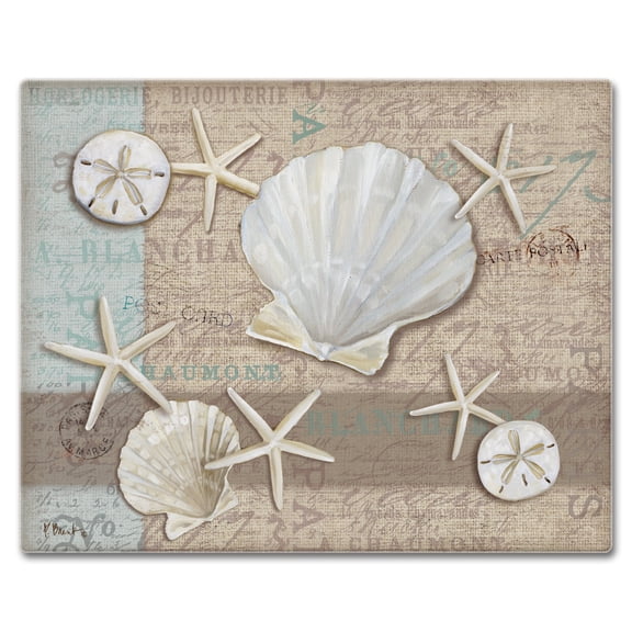 CounterArt Linen Shells 3mm Glass Cutting Board 15" by 12"
