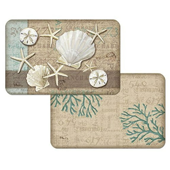 Set of 4 Tropical Placemats - Linen Shells - Reversible Washable Plastic