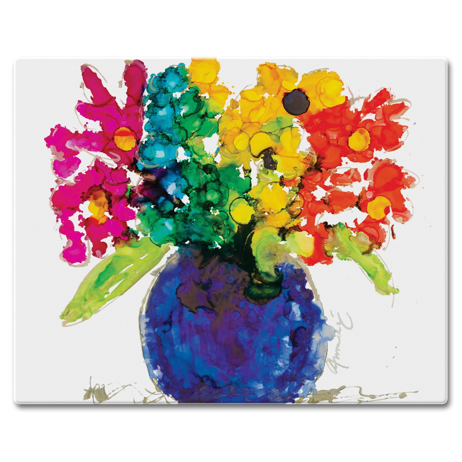 Vibrant Floral Tempered Glass Rectangular Cutting Board