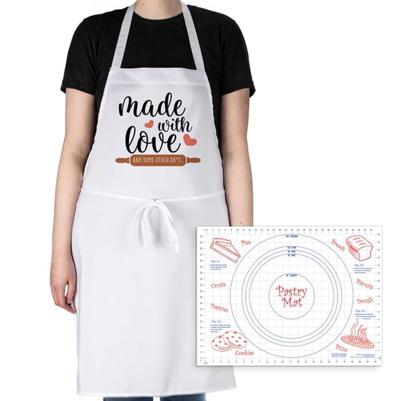 CounterArt "Made With Love" Kitchen Apron with Grid Marked Pastry Mat