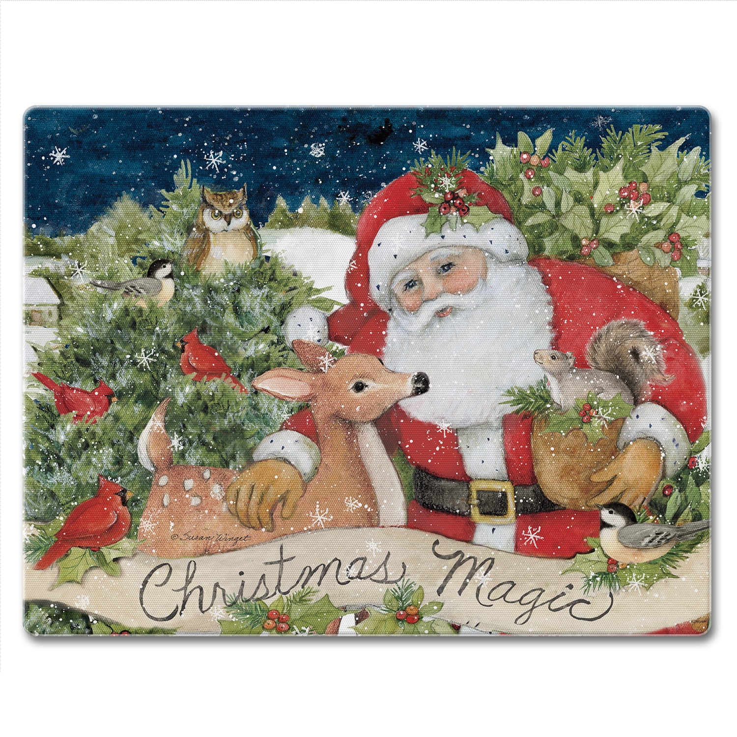 Christmas Magic Rectangular Glass Cutting Board 10" x 8"