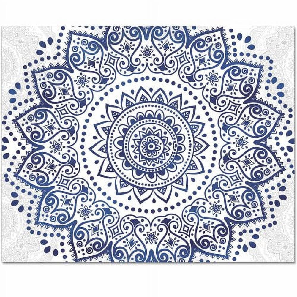 Blue and White Mandala Tempered Glass Rectangular Cutting Board