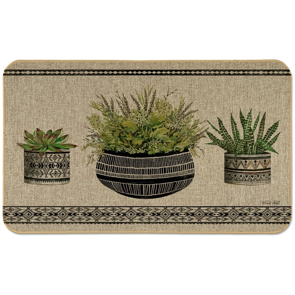 CounterArt "Mud Cloth Pot" Natural Linen Look Decorative Indoor/Outdoor Floor Mat 29.5" by 17.75"