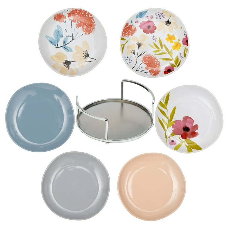 CounterArt Multi-Color Stoneware Appetizer Plates in Silver Iron