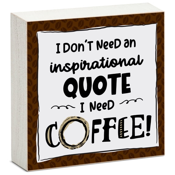 CounterArt "Need Coffee" Artistic Freestanding Solid Wood Block Sign 3.75” Square
