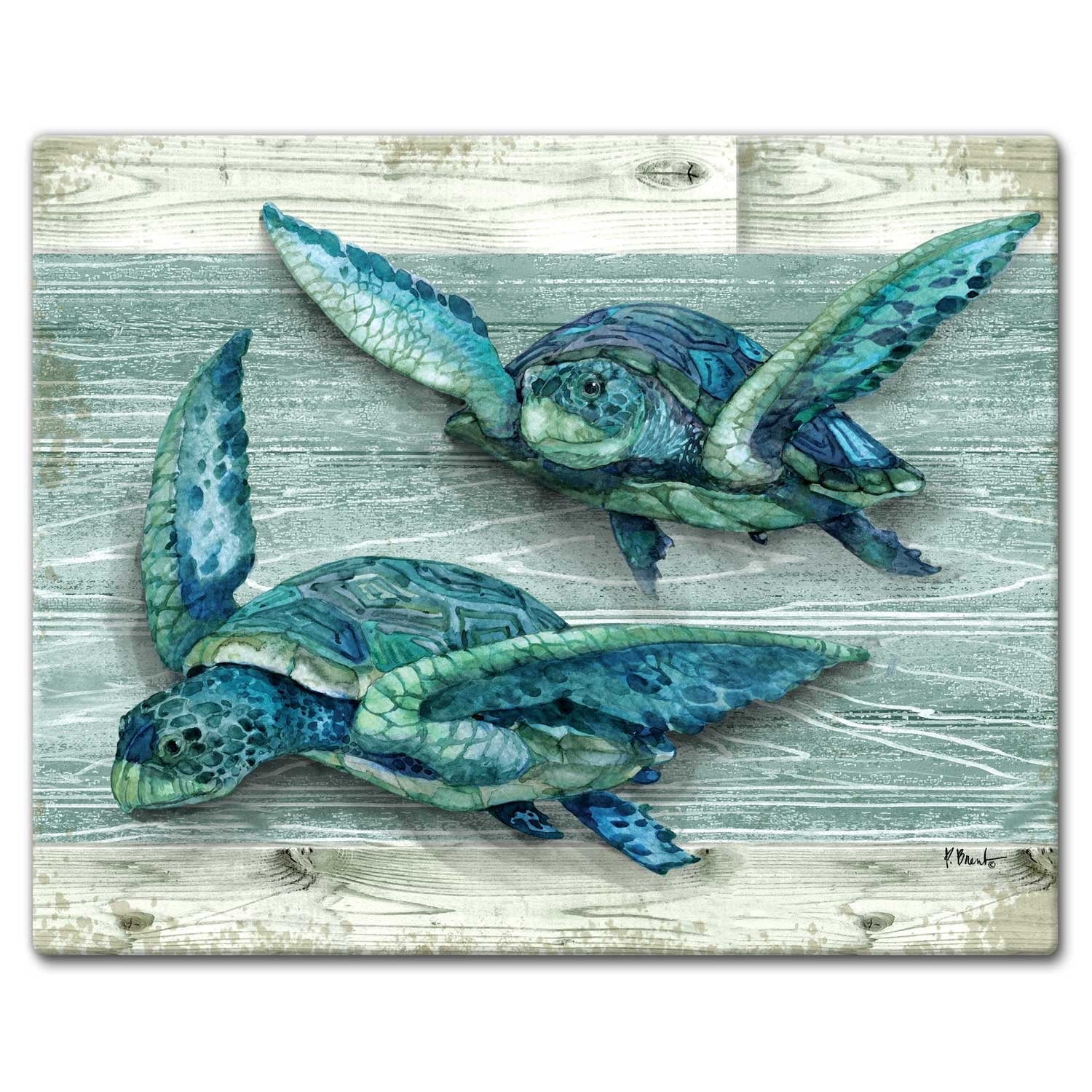 CounterArt North Point Turtles 3mm Tempered Glass Cutting Board 15" by 12"