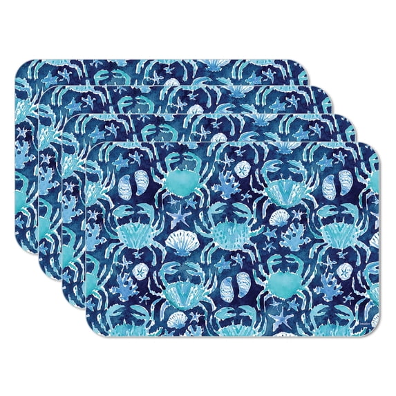 CounterArt Ocean Fantasy Blue Reversible Easy Care Plastic Placemat 4-Pack