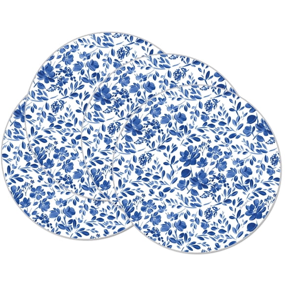 CounterArt Painted Blue Flowers 4-Pack Reversible Round Easy Care Placemats