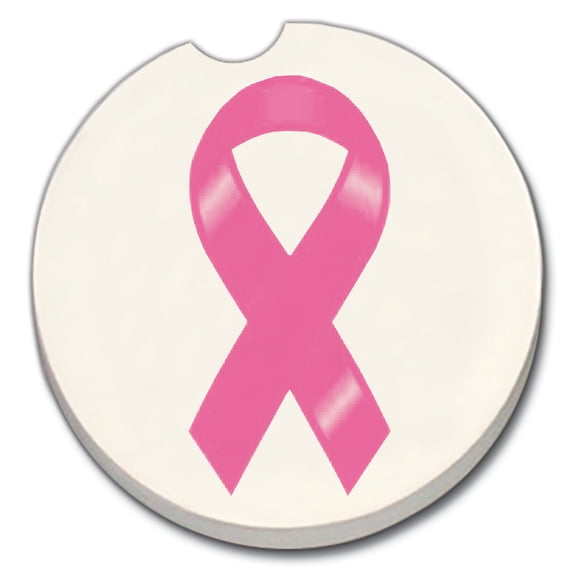 CounterArt "Pink Breast Cancer Ribbon" 1 Pack Absorbent Stone Coaster for Vehicle Cup Holder 2.6 Diameter