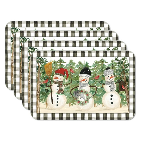 CounterArt "Plaid Snowmen" 4-Pack Reversible Flexible Plastic Tabletop Placemats